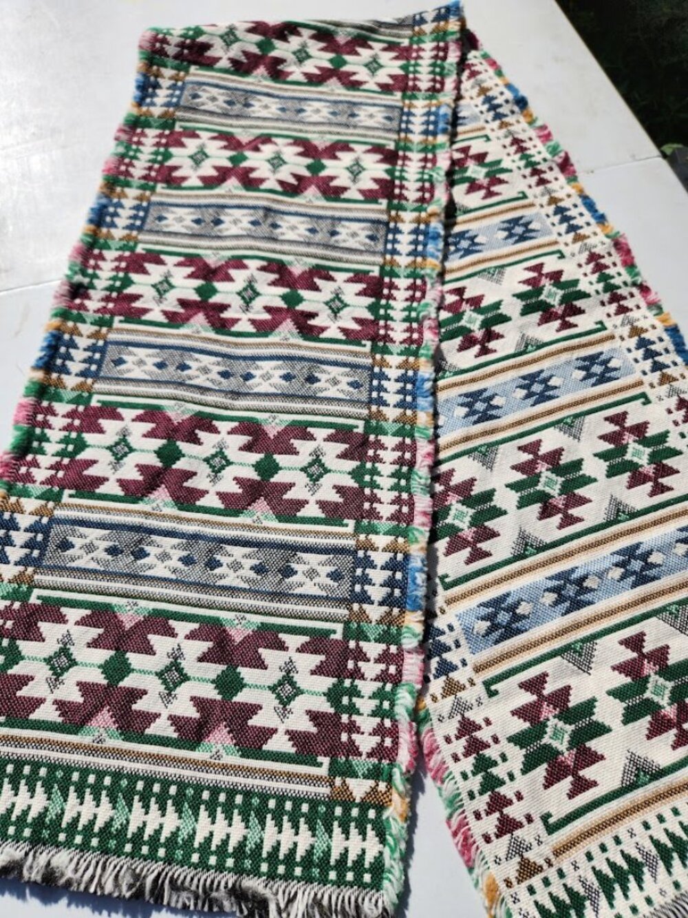 Vintage Southwestern Woven Table Runner Aztec Tribal Geometric Navajo Print